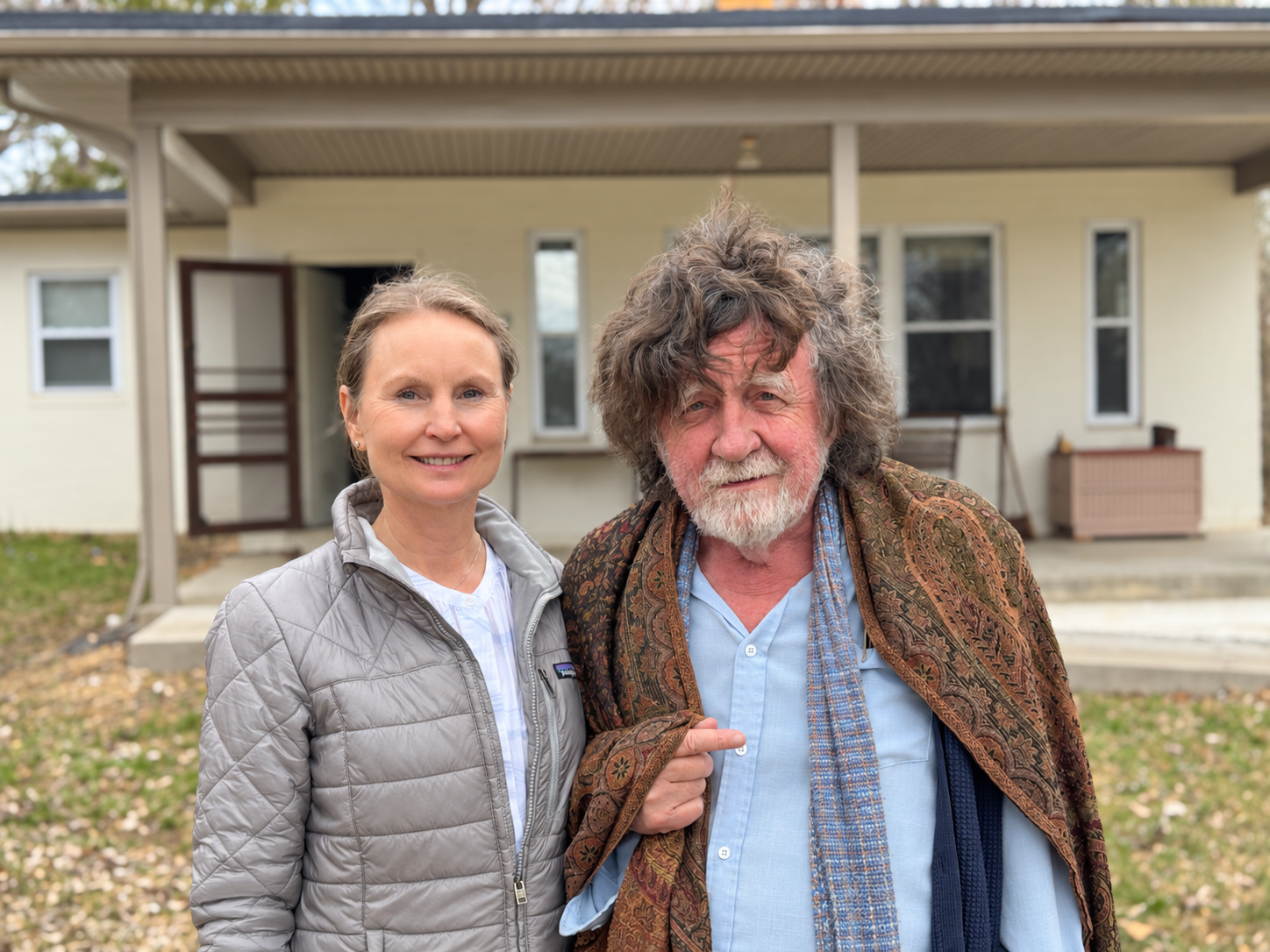 James Finley and Kirsten Oates outside Thomas Merton’s hermitage at the Abbey of Gethsemani